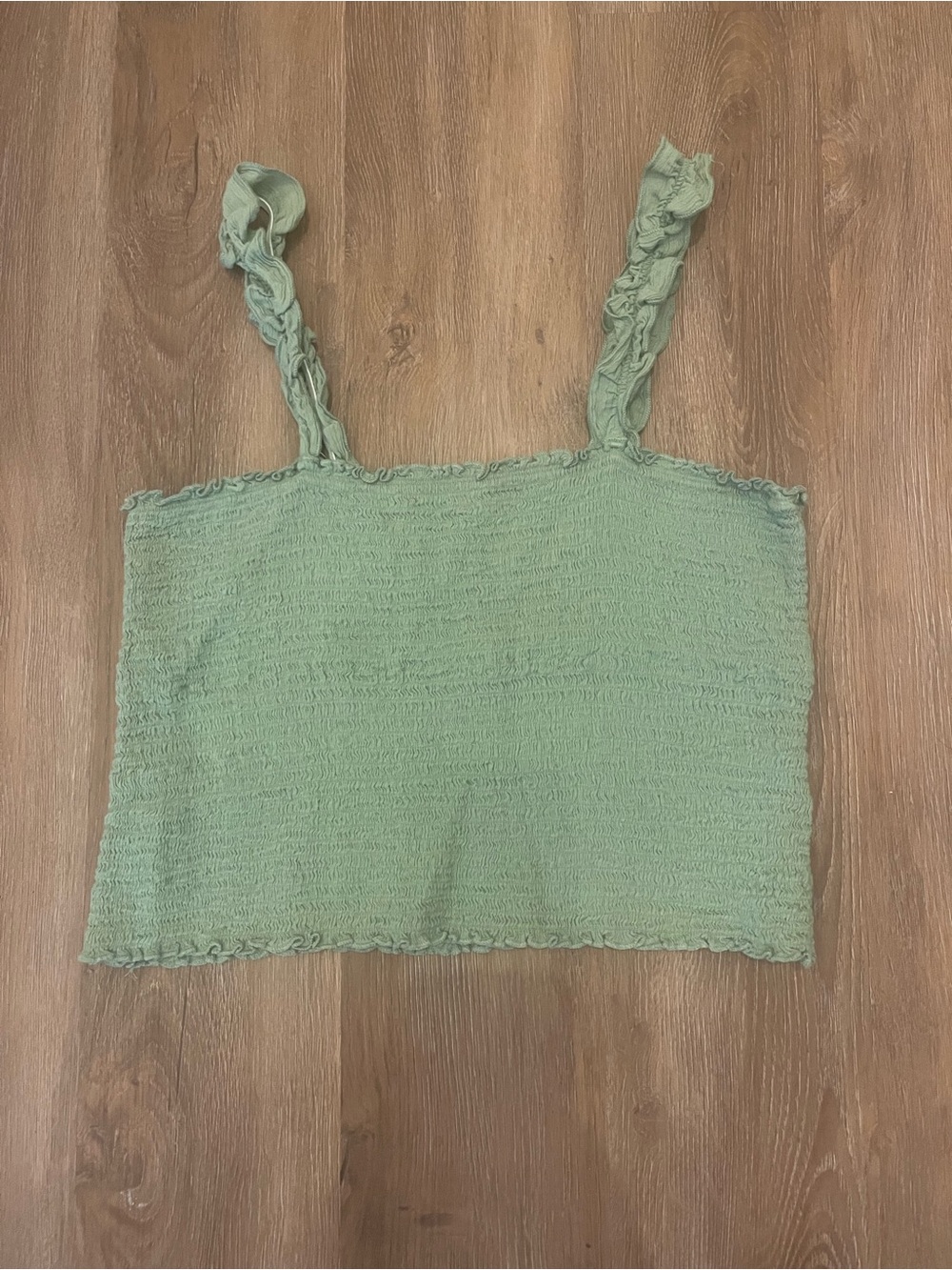 aerie Sage Green Smocked Crop Camisole with Ruffled Straps